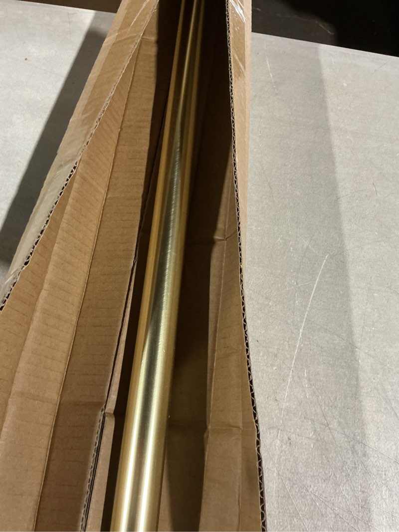 Condition photo showing As Is for shower curtain rod tension- no drill non-slip spring tension shower rod for window or bathroom, 43-73 inches metal steel, light gold 43-73 inches light gold