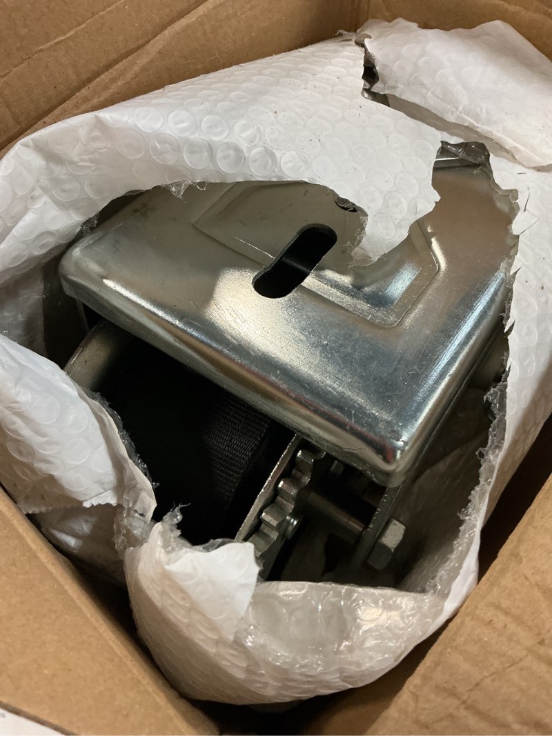 Condition photo showing As Is for hand winch boat trailer winch 2500lbs heavy duty hook with 23ft black polyester strap, two way ratchet portable manual winch for trailers atv utv boat marine 2500lbs with 23ft polyester strap