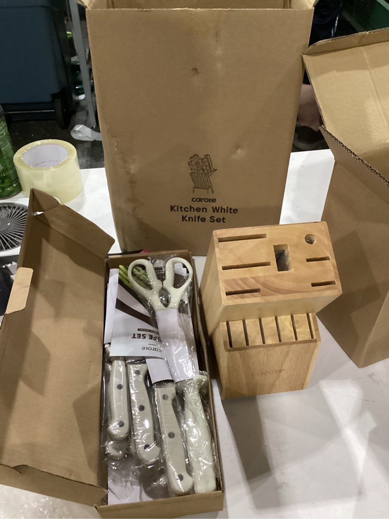 Condition photo showing New/Like New for carote ice 35pcs pots and pans set, nonstick cookware sets, white granite induction cookware with kitchen knife set cream white 35 piece