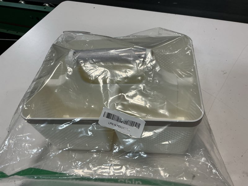 Condition photo showing Good Condition for byuner plastic shower caddy dorm: portable bathroom caddy organizer with handle and holes, cleaning basket, hard shower basket storage tote for toiletry, college dorm room essentials white/silver