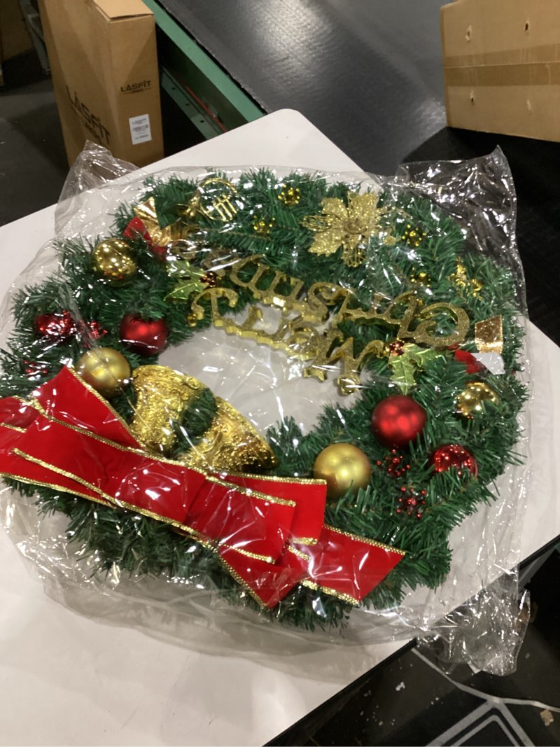 Condition photo showing New/Like New for Christmas Wreaths for Front Door, (23.6 Inch / 60 cm) Artificial Christmas Wreath, Spring Wreaths for Front Door, Christmas Home Decor, Porch Outside Indoor, Wall Window Farmhouse Party Holiday