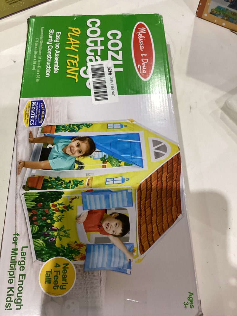 Condition photo showing As Is for Melissa & Doug Cozy Cottage Fabric Play Tent and Storage Tote, Yellow