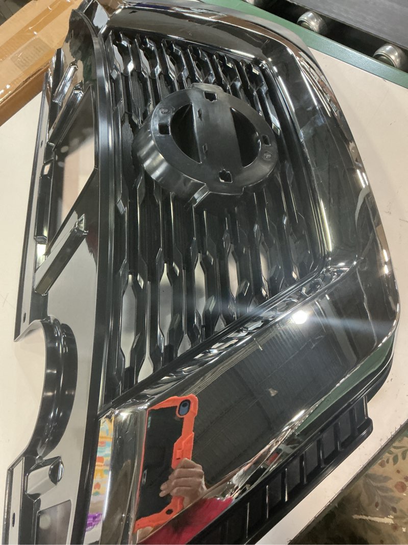 Condition photo showing As Is for hecasa front upper grille compatible with 2017-2020 nissan rogue replacement for 623106fl0b ni1200281 bumper radiator hood grill assembly chrome black+silvery upper grille molding