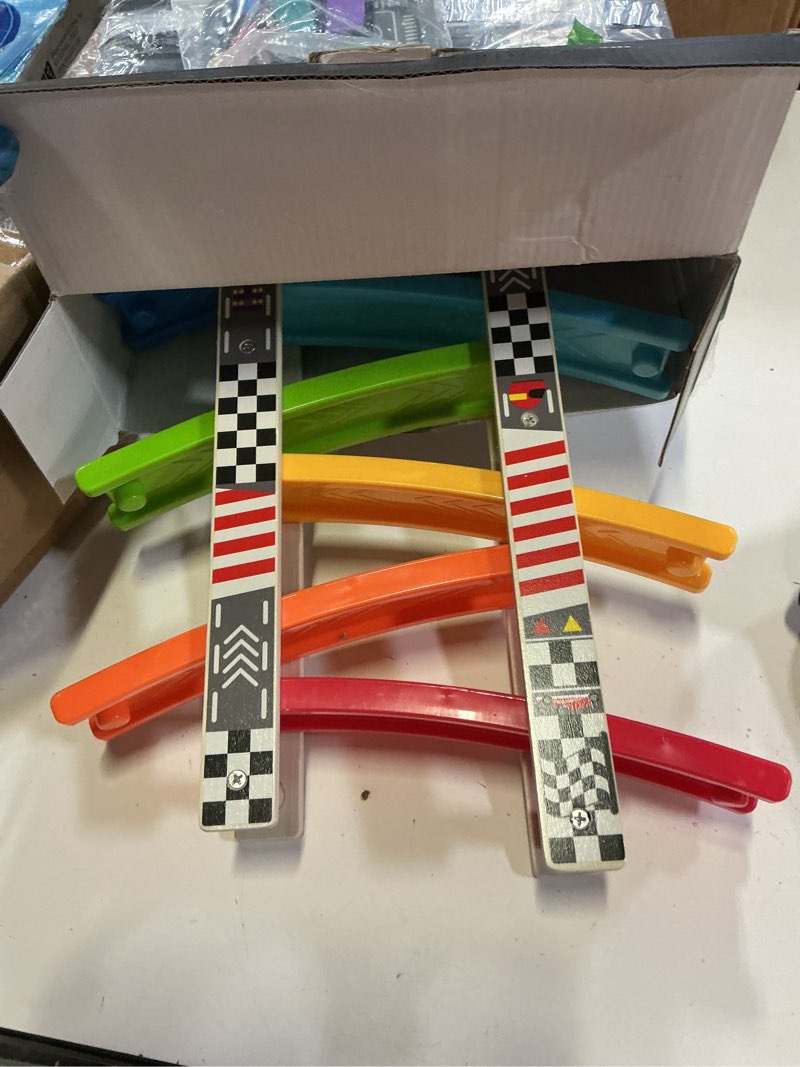 Condition photo showing As Is for wood city toddler toys for 1 2 3 years old, wooden car ramp racer toy vehicle set with 7 mini cars & race tracks, montessori toys craft gift for toddlers boys and girls ramp racer-7 layers