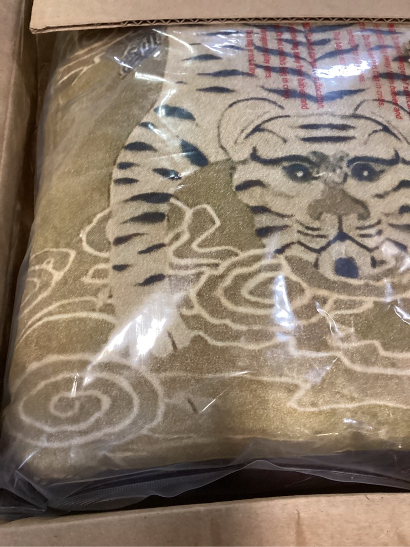 Condition photo showing Good Condition for creative co-op tibetan tiger print fringe cotton velvet lumbar pillow, multicolor finish