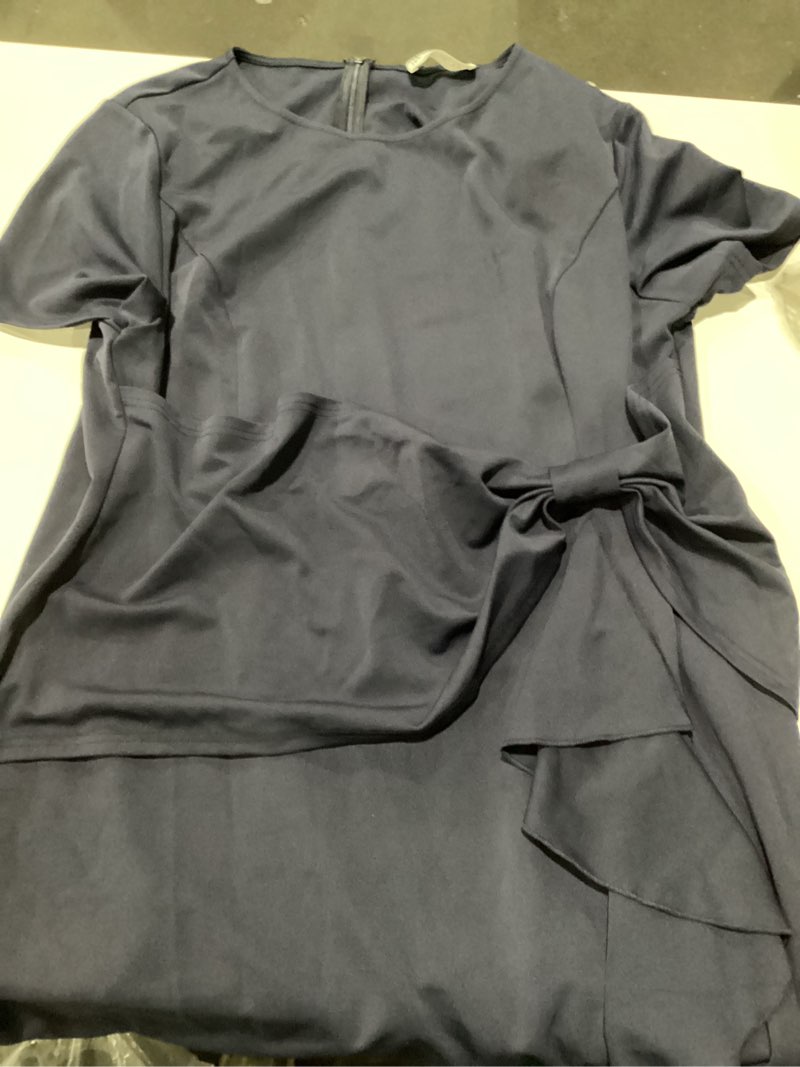 Condition photo showing Good Condition for hanna nikole wmens plus size wear to work dress 50s vintage ruffle peplum cocktail pencil knee dress cotton plus navy blue, size 22