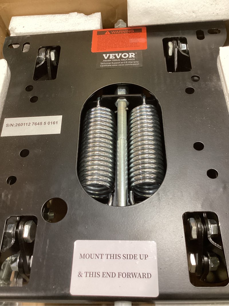 Condition photo showing As Is for vevor seat suspension kit without seat slider track, universal air ride seat suspension for zero turn lawn mower, adjustable tractor seat suspension ?kit compatible with forklift, bulldozers seat no slide rail/spring