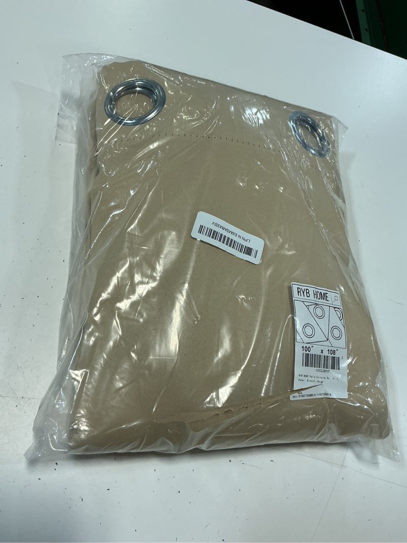 Condition photo showing Good Condition for ryb home extra wide outdoor curtains for patio waterproof heavy duty thermal insulated in summer full coverage privacy for gazebo, cabana & pergola, w100 x l108, biscotti beige, 1 panel biscotti beige 100"w x 108"l (pack of 1)