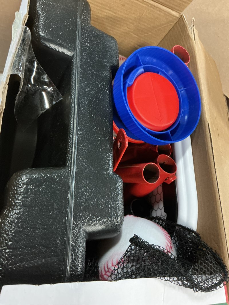 Condition photo showing As Is for 4 in 1 Kids Basketball Hoop and T-Ball Set - Adjustable Hanging T-Ball Stand with Automatic Pitching Machine, Indoor Outdoor Sports Toys, Christmas Birthday Gifts for Boys Girls Ages 3-8 4-in-1 basketball & T-ball set