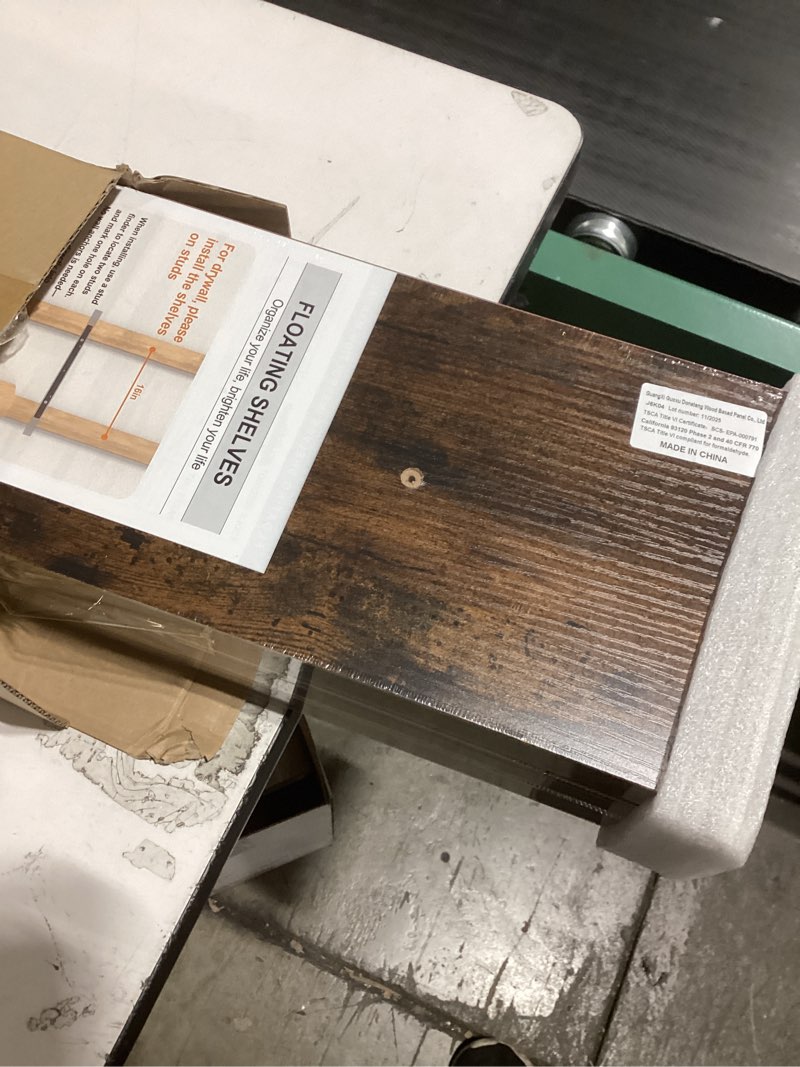 Condition photo showing Good Condition for BAYKA Floating Shelves for Wall, 22.5 Inch Rustic Wood Wall Mounted Shelving for Bathroom, Bedroom, Living Room, Kitchen & Book, Hanging Display Decor Shelf with 22 lbs (Rustic Brown,Set of 3)