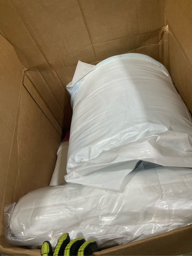 Condition photo showing As Is for sleep innovations dual layer 4 inch memory foam mattress topper, full size, ultra soft support, 3 inch cooling gel memory foam plus 1 inch fluffy pillow top cover full plush support topper