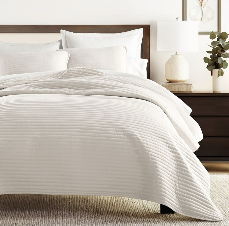 Noble Linens 3 Piece Natural Stripe Stitch Quilt Set  Queen / Full