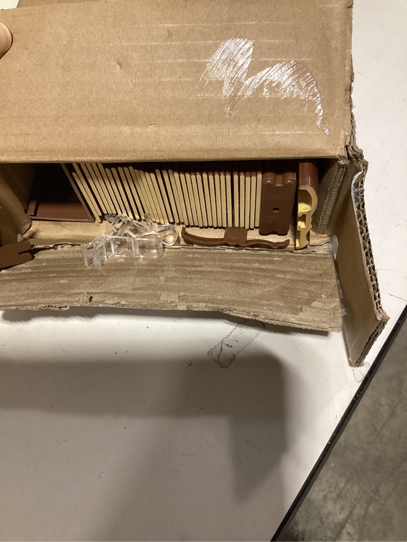 Condition photo showing Good Condition for eclipse 2in. faux wood blinds, 28.5"w x 64"l in dark oak - cordless window blinds, certified safe for children & pets, light filtering, wand tilt and smooth easy operation, window shades for home faux wood 28.5"w x 64"h dark oak
