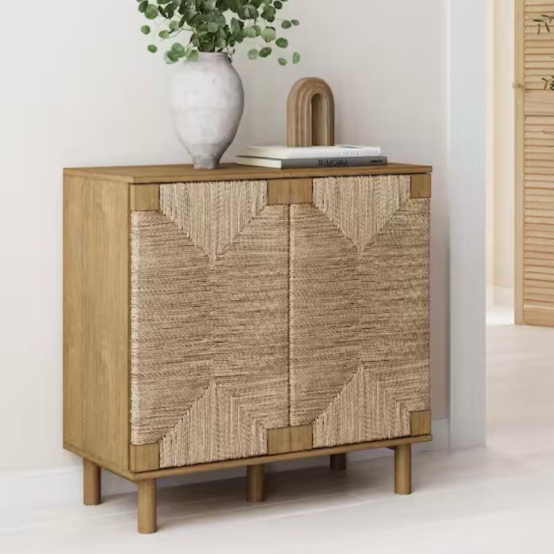 Beacon Light Brown Natural Seagrass Doors Accent Cabinet with Adjustable Shelf for Hallway, Dining or Living Room