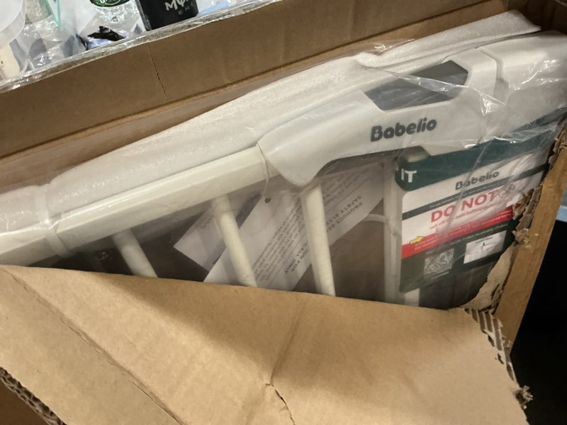 Condition photo showing New/Like New for babelio 36" tall baby gate, pressguard p7, 29-55" auto close pressure mounted dog gate for doorways & hallway, basics easy walk thru pet gate, extra wide metal child gate, white white 36"tall 29"-55" wide