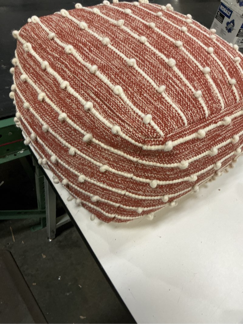 Condition photo showing Good Condition for anji mountain square ottoman pouf, surin, 22" x 22" x 16", red/ivory