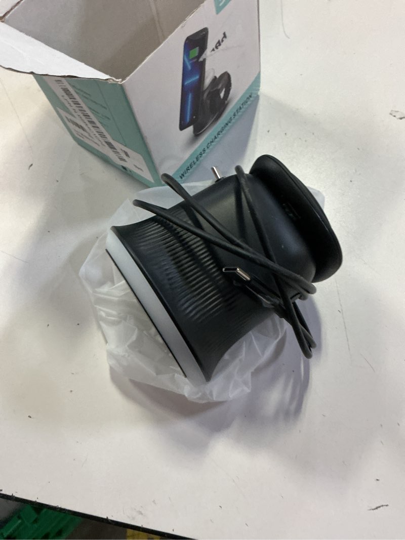 Condition photo showing As Is for 2026 3 in 1 wireless charging station for apple magsafe charger, 15w fast magnetic magsafe charger stand for iphone 17 16 15 14 13 12 apple watch airpods series (black), gifts for men