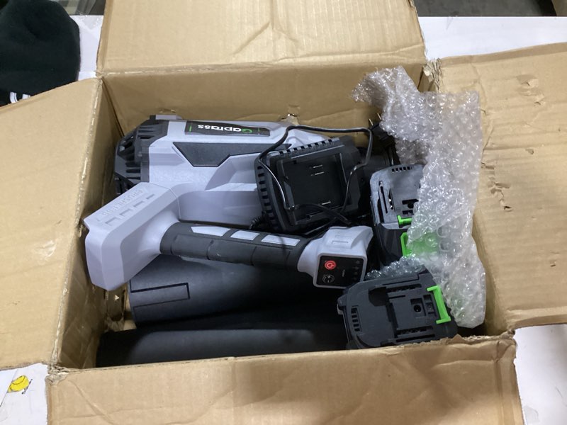 Condition photo showing Good Condition for Leaf Blower Cordless, 2 x 4.0Ah with Battery and Charger, 5 Speed & Turbo Mode 650CFM 180MPH Blowers for Lawn Care, Lightweight Electric Leaf Blowers for Lawn and Yard Care, Blowing Leaves Snow Gray