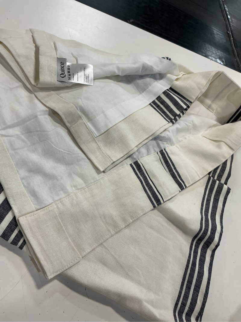 Condition photo showing Good Condition for coastal stripe linen cotton curtain - single panel 48”x96” 