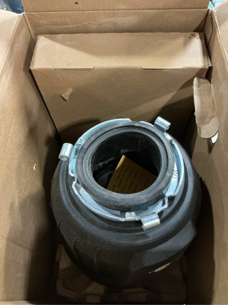 Condition photo showing As Is for insinkerator power .75hp, 3/4 hp garbage disposal, power series ez connect continuous feed food waste disposer, black