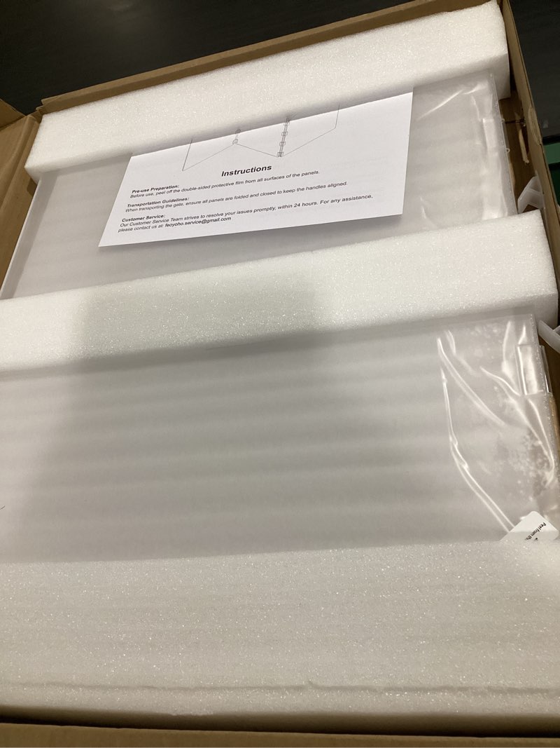 Condition photo showing Good Condition for clear acrylic freestanding dog gates for the house – folding 3-panel pet gates for doorways, indoor stairs, and hallways, transparent barrier for dogs, puppies, and cats 3 panel - 60''w x 24''h