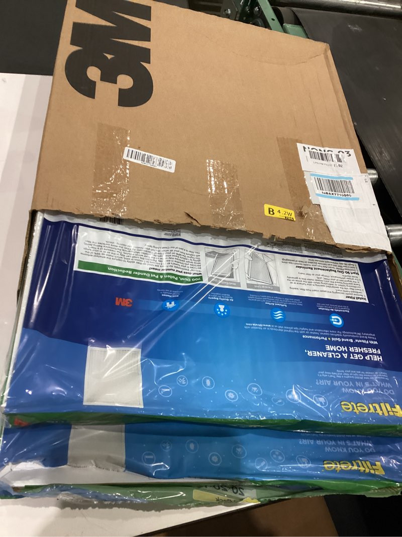 Condition photo showing As Is for filtrete 20x20x1 ac furnace air filter, merv 8, mpr 700, tough on pollen, easy on airflow, 3-month pleated 1-inch electrostatic air cleaning filter, 4-pack (actual size 19.880 x 19.880 x 0.78 in)