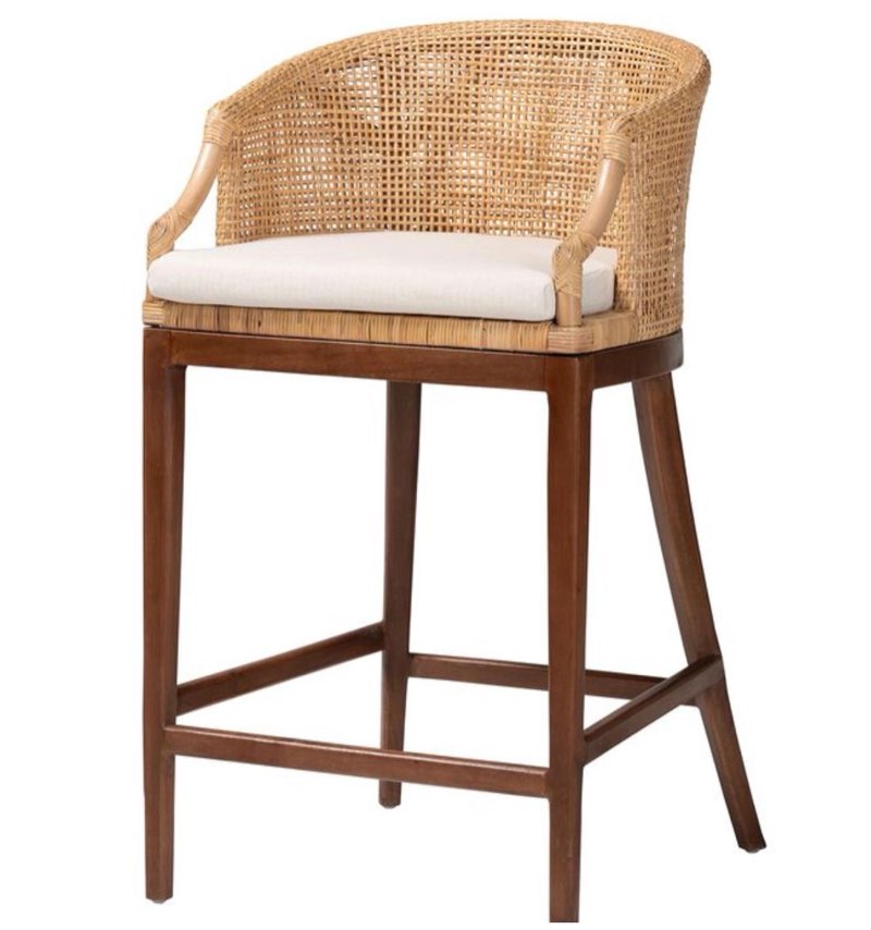 bali & pari Lumajang Bohemian Light Honey Rattan and Wood Bar Stool