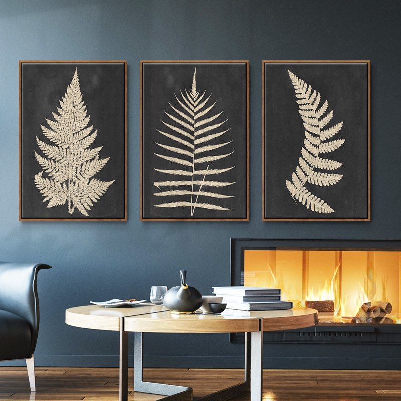 Linen Fern I - 3 Piece Floater Frame Print Set on Canvas