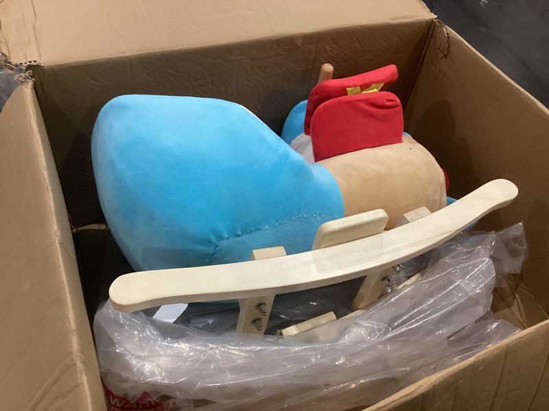 Condition photo showing Good Condition for qaba kids rocking horse, wooden plush ride-on plane chair toy with lullby song and seat belt for 18 month +