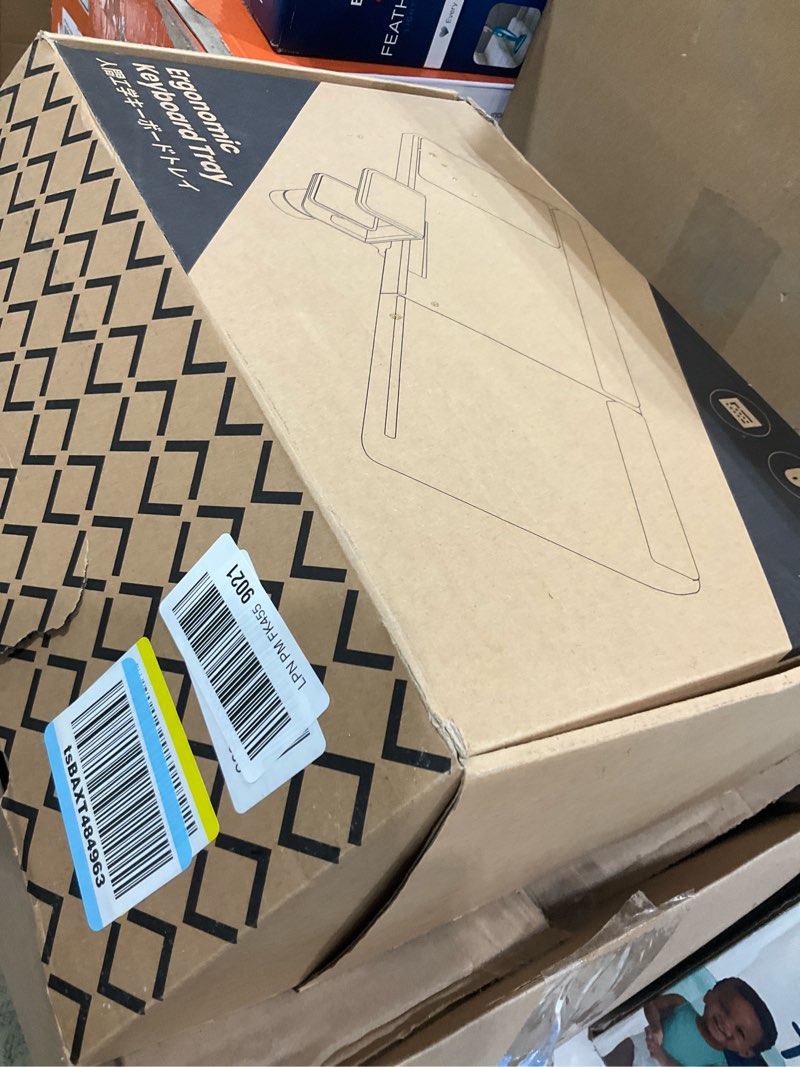 Condition photo showing Good Condition for Klearlook Keyboard Tray Under Desk with 360° Rotation, Ergonomic Computer Keyboard & Mouse Tray 25"W×11.02"D Sit Stand Desk Keyboard Holder w/Wrist Rest & Storage Drawer (Height is not Adjustable)