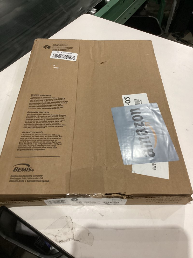 Condition photo showing As Is for Bemis 1500EC Durable Wood Toilet Seat with Easy Clean Hinges, Made in USA, Elongated, Biscuit Biscuit Elongated