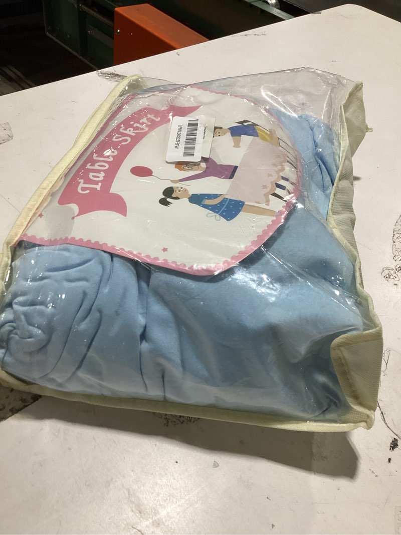 Condition photo showing Good Condition for 2 packs baby blue table clothes for 4 foot rectangle table, spandex tablecovers 4ft stretch fitted table covers rectangle white skirt for baby shower birthday party event wedding banquet decorations baby blue 48" x 24" (4ft-2 pack)