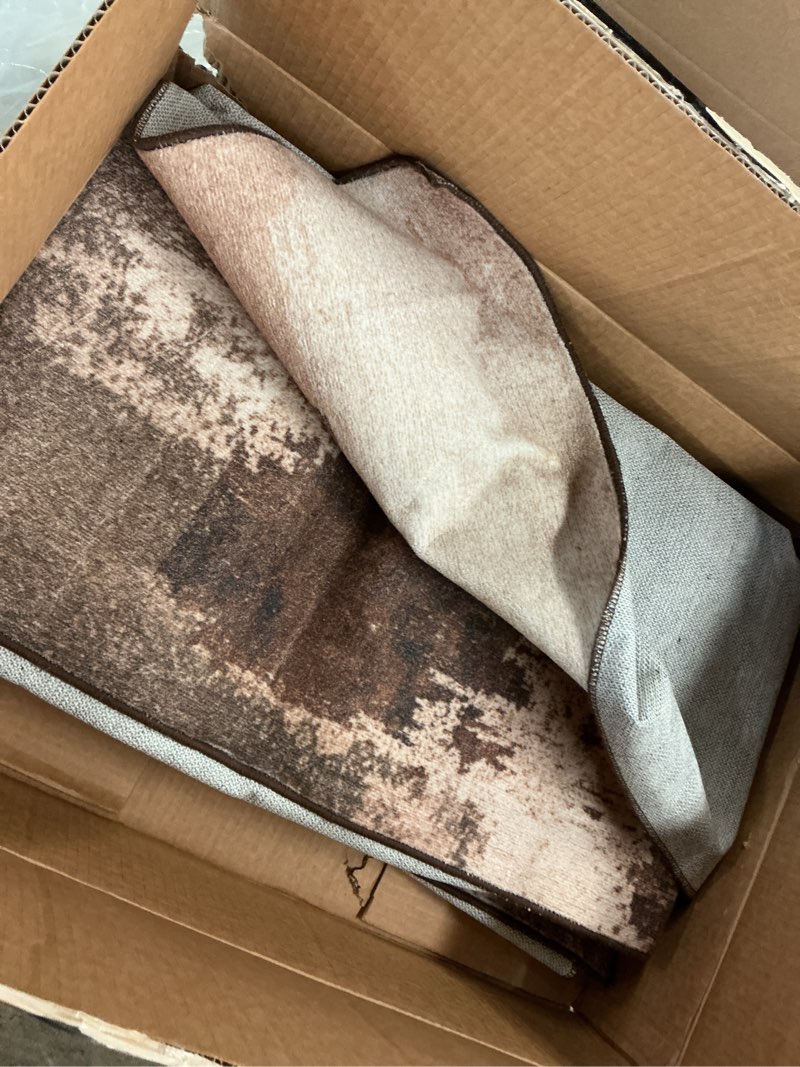 Condition photo showing As Is for 8x10 rugs for living room - modern abstract washable rug, ultra soft non slip low pile large rugs, floor carpet for bedroom dining room office laundry nursery home(a-brown) 8x10 f-brown
