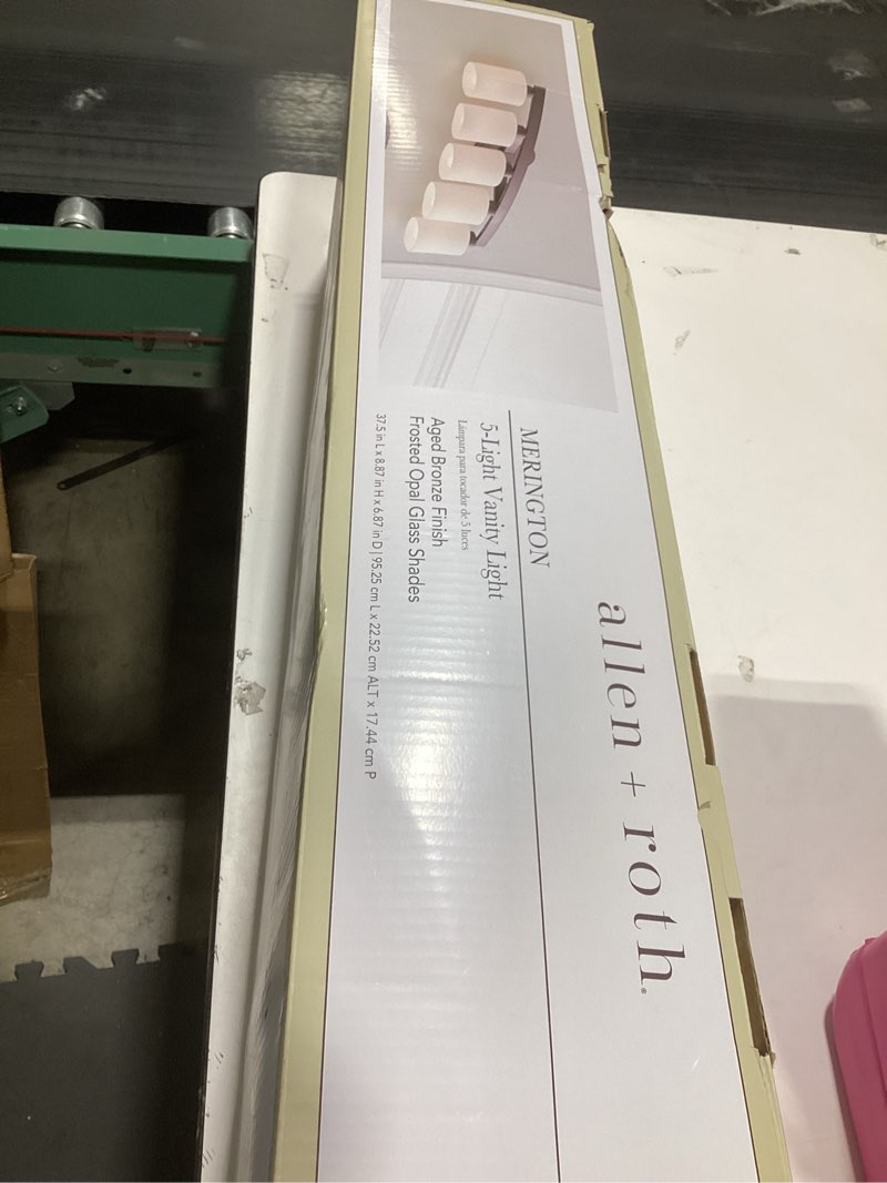 Condition photo showing Good Condition for allen + roth 5-Light Merington Aged Bronze Standard Bathroom Vanity Light