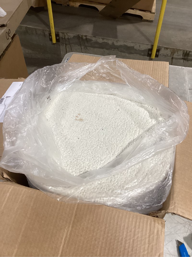 Condition photo showing As Is for Glitzhome Round Ottoman with Storage, Small Foot Stool, Modern Accent Stool Upholstered Vanity Stool with Rubberwood Ball Feet for Bedroom Living Room Dorm Room, Gradient Brown