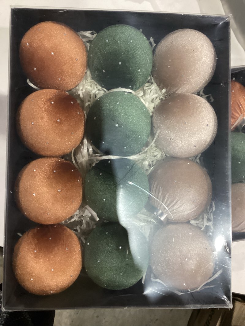 12 Pcs Velvet Christmas Balls Bulk Flocked Christmas Tree Ball Ornaments Plastic Xmas Decorative Hanging Ornaments(Brown, Green, Beige,1.18 Inch)