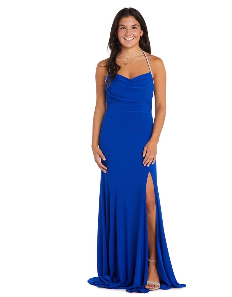 Ity Draped Front Bodice W Rhinestone Straps Triple Strappy Back Detail And Long Skirt W High Side Slit And Ruched Back Detail