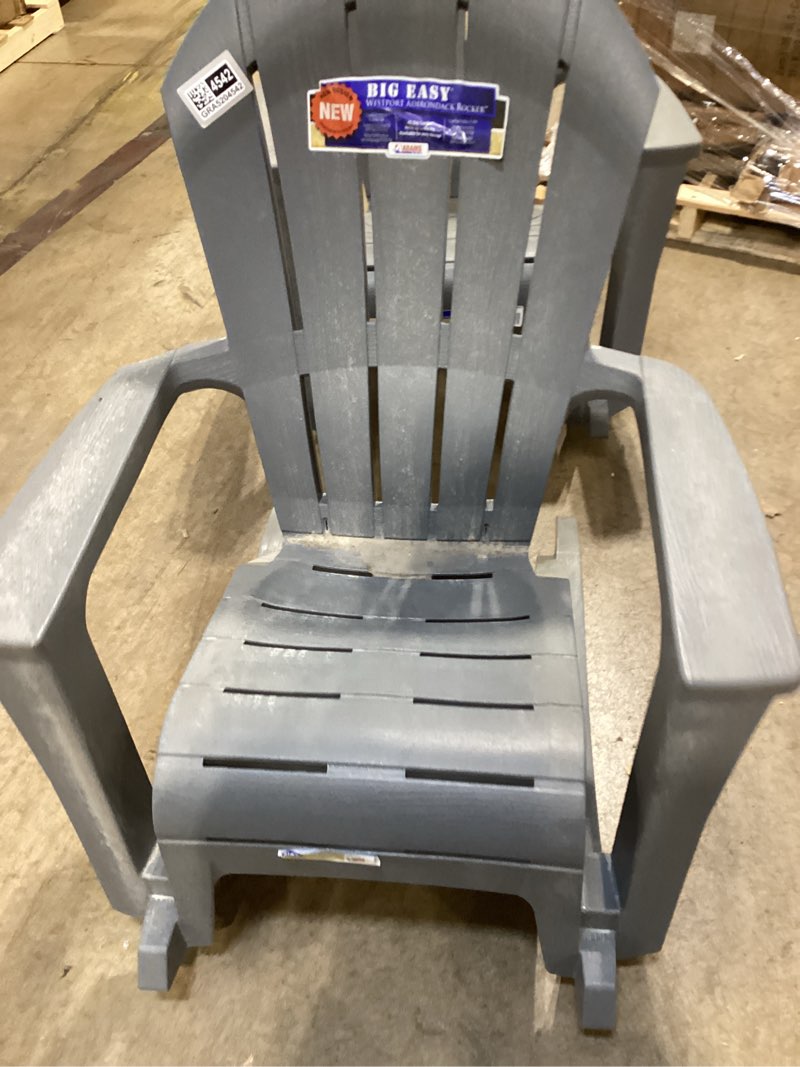Condition photo showing As Is for adams patio big easy westport adirondack chair grey resin frame rocking chair with slat seat