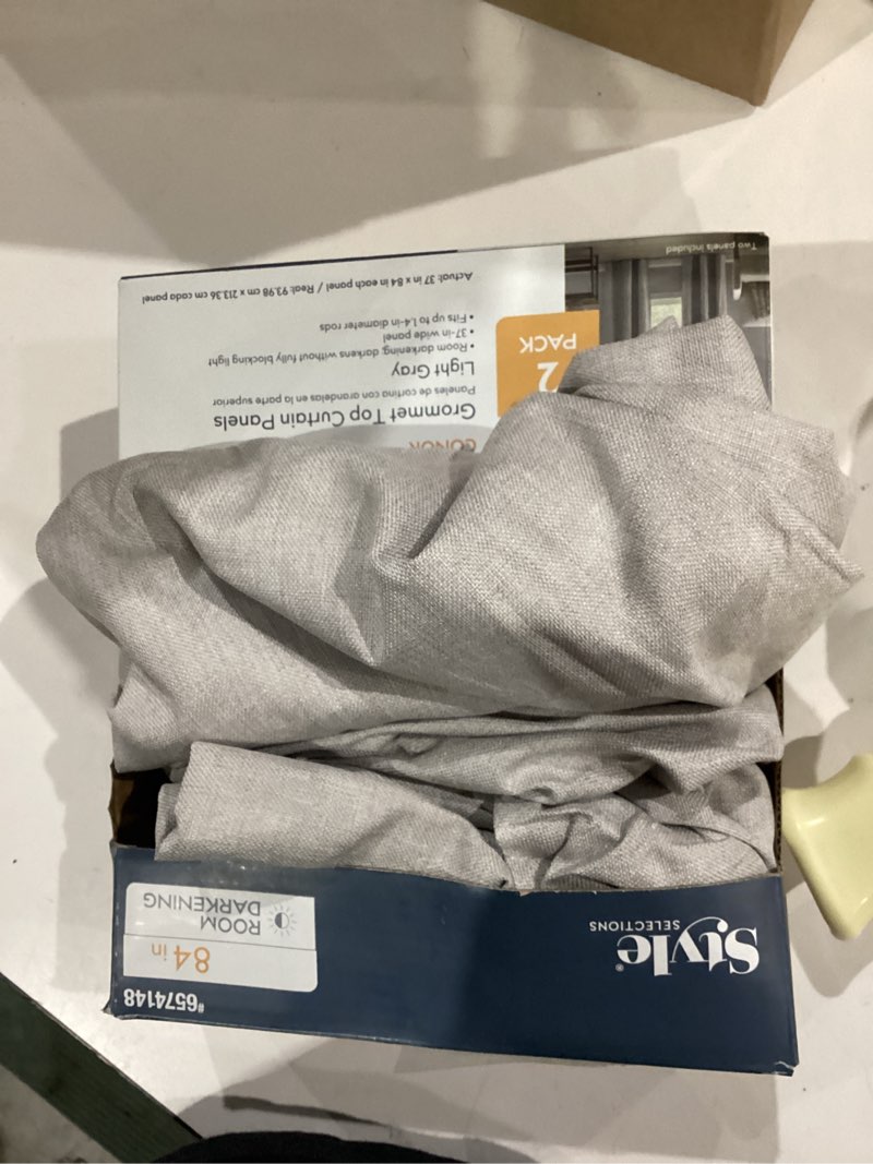 Condition photo showing As Is for style selections 84-in vapor blue room darkening grommet curtain panel pair