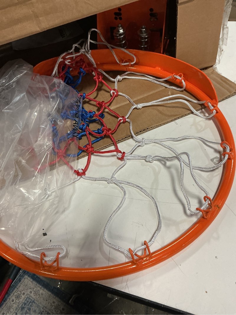 Condition photo showing Good Condition for VEVOR Basketball Rim, Wall Door Mounted Basketball Hoop, Heavy Duty Q235 Basketball Flex Rim Goal Replacement with Net, Standard 18" Indoor and Outdoor Hanging Basketball Hoop for Kids Adults