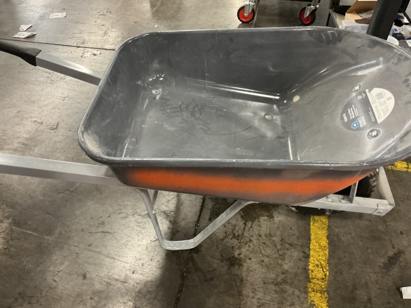 Condition photo showing As Is for project source 5.5-cu ft 1 wheel steel push wheelbarrow