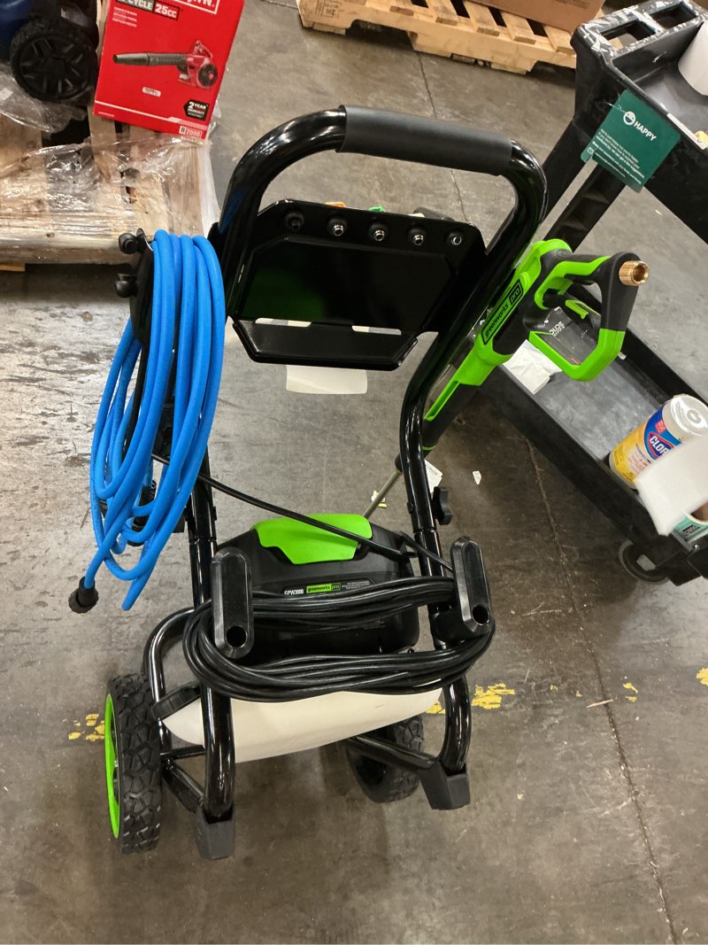 Condition photo showing As Is for greenworks 3000-psi 2-gpm cold water electric pressure washer with 5 spray tips