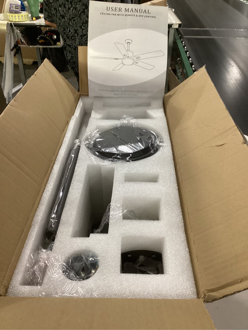 Condition photo showing Good Condition for BECLOG Ceiling Fan with Remote Control, Ceiling Fans 52" Outdoor/Indoor with 6 Speeds Reversible DC Motor Ceiling Fans No Lights Modern Black for Kitchen, Living Room, Farmhouse, Patios