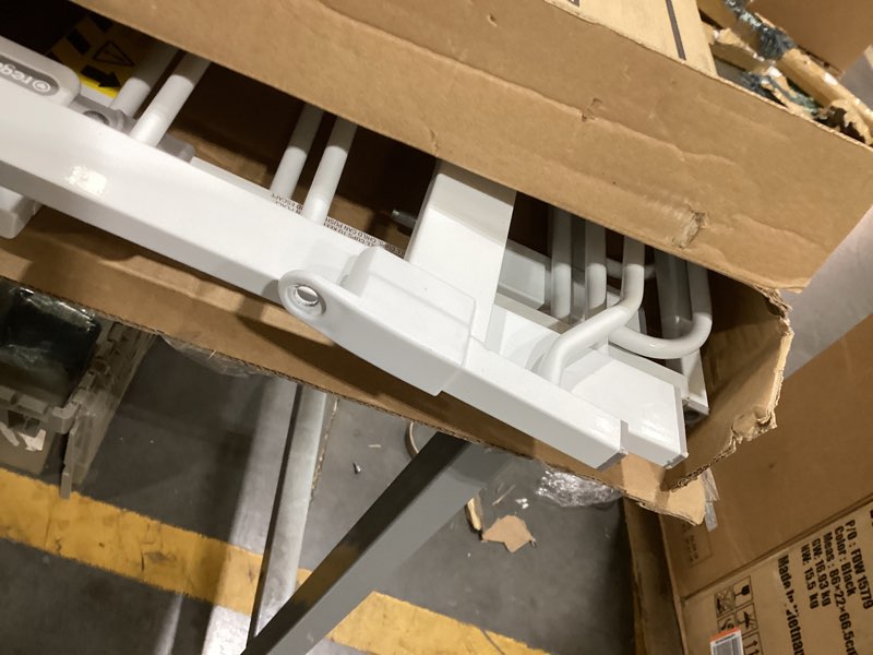 Condition photo showing As Is for regalo safety 36" extra tall and 49" wide baby gate for doorways & bottom of stairs, pressure mounted walk through baby gate for toddlers & pets, tested & safe, american designed, american owned white 29-49"w x 36"h