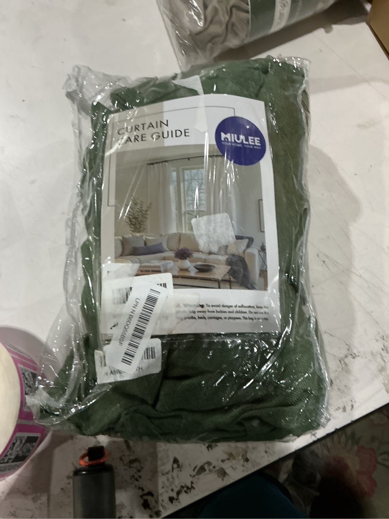 Condition photo showing New/Like New for miulee 100% blackout linen textured curtains for bedroom solid thermal insulated olive green grommet room darkening curtains & drapes luxury decor for living room nursery 52 x 96 inch (2 panels) olive green 52"w x 96"l (pack of 2)