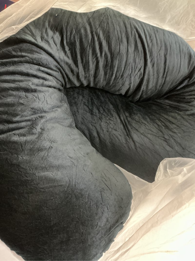 Condition photo showing As Is for ALLOPERA Pregnancy Pillow, Full Body Maternity Pillow 57 inch, with Removable Washable Cover - Sleep Support for Legs, Back, Neck, Shoulder, HIPS, Belly for Pregnent Women, Velvet (Coal-Black) Coal-black Velvet