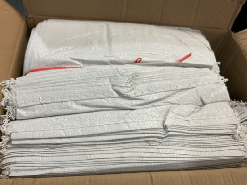 Condition photo showing Good Condition for nuenen 200 pcs empty sandbags heavy duty sand bags with ties woven polypropylene sand bags bulk for flooding 16 x 26 inches sandbag flood protection for emergency hurricane supplies(white)