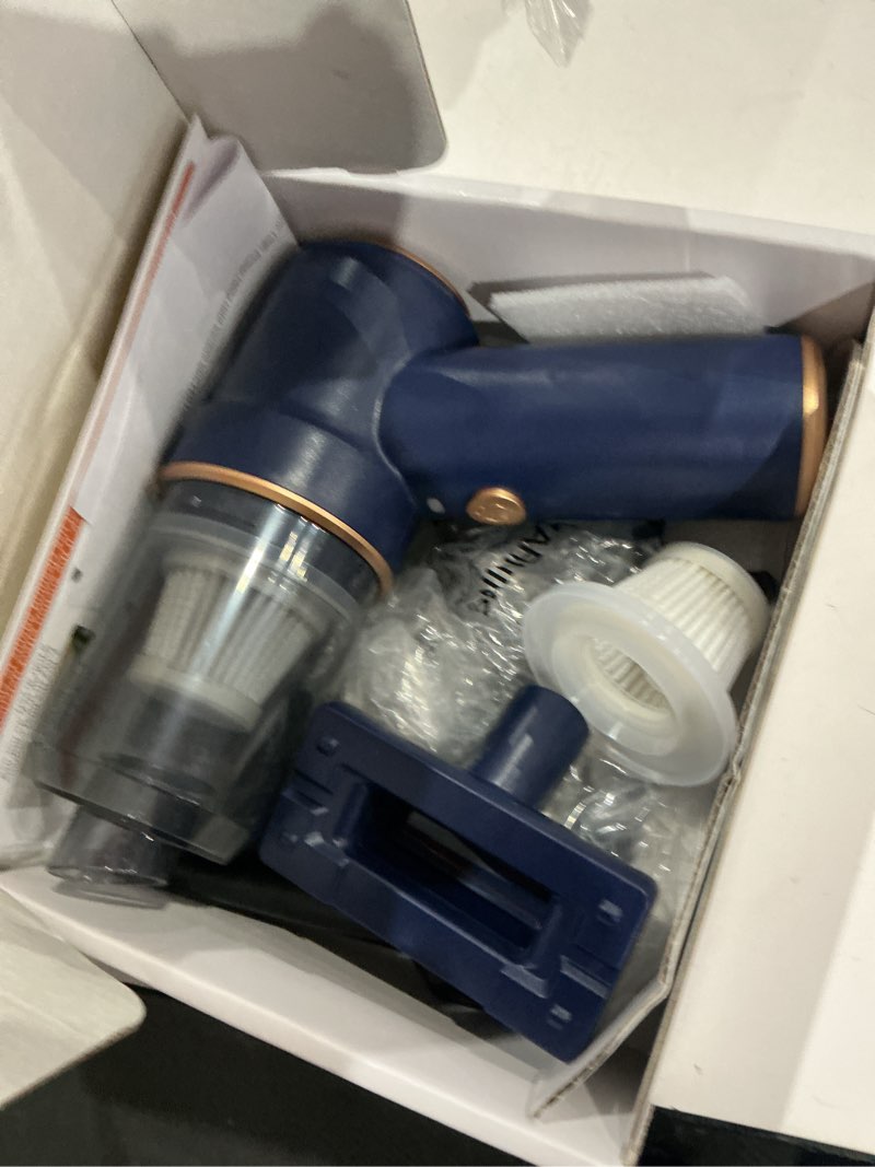 Condition photo showing As Is for kmm handheld car vacuum cleaner, 9000pa vacuum cleaner and air duster, 120w high power hand held vacuum with led light and multi-nozzles for car, home, office, pet blue