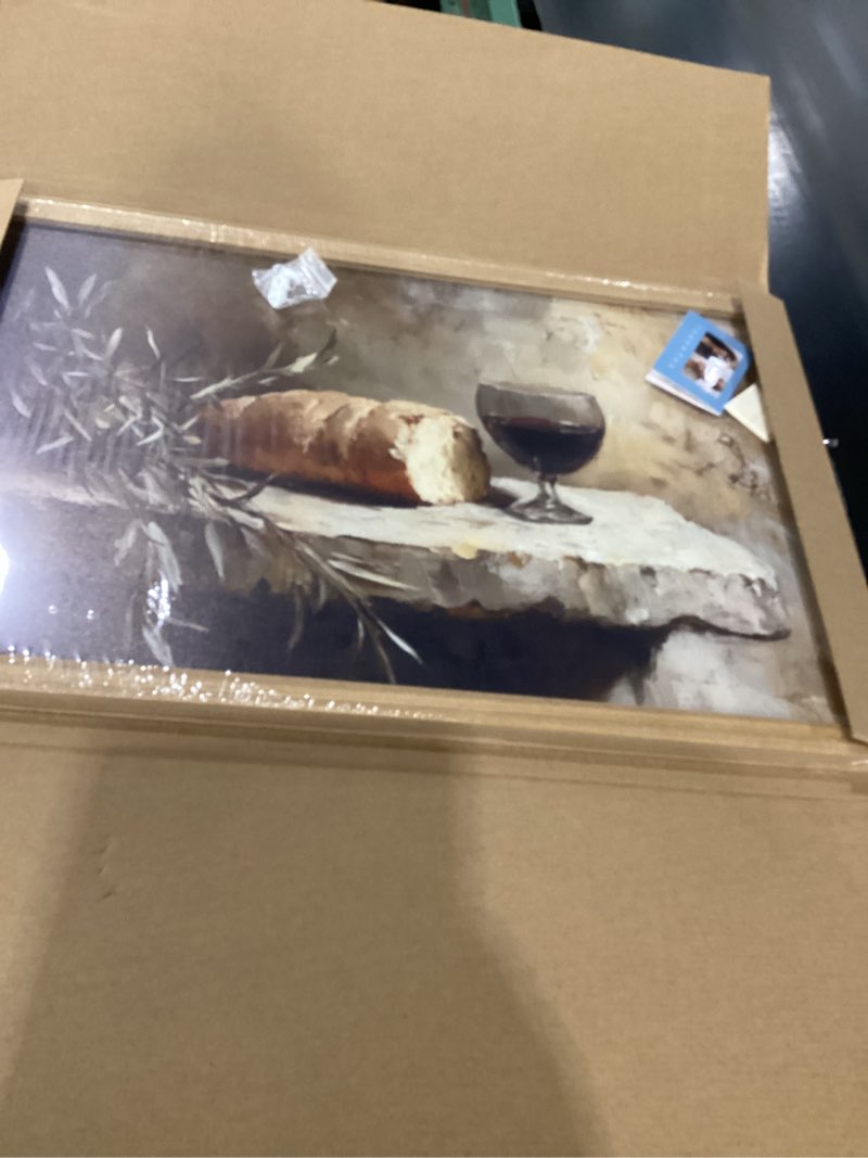 Condition photo showing Good Condition for christian kitchen communion still life wall art bread and wine religion wall decor painting last supper dining room poster canvas print cuadro para comedor for farmhouse 16x24 inch wood framed 24"l x 16"w jesus-b