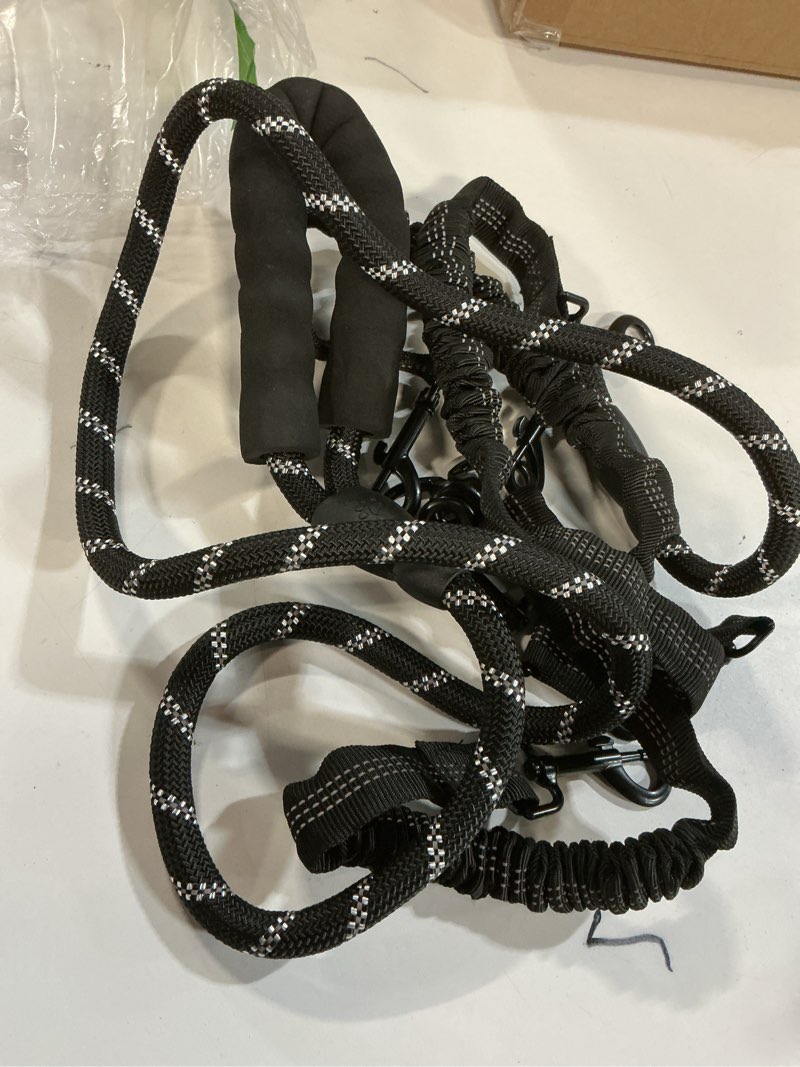Condition photo showing Good Condition for Dog Double Leashes,Rope Bungee Three Leash with Padded Handle Removable for 3 Dogs,Tangle-Free, Padded Handles, 360° Swivel Control (Black, 3 Way) Black 3 Way